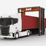 MEAP Spectral drive-through portal featuring multi-energy array scanning dual-view projections and modular ground-based architecture