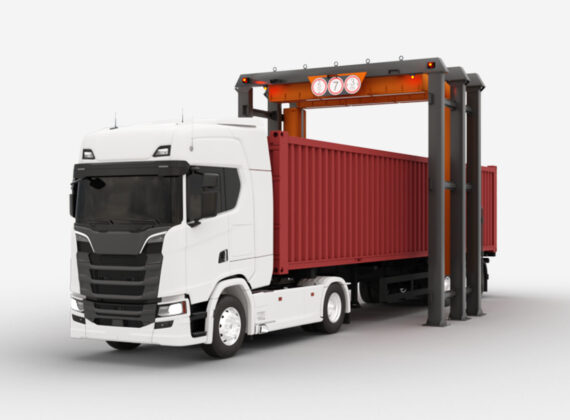 MEAP Spectral drive-through portal featuring multi-energy array scanning dual-view projections and modular ground-based architecture